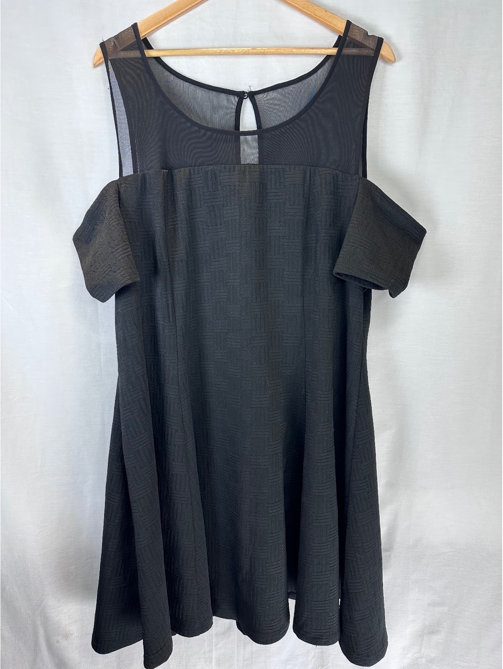 Torrid Size 22 Black Cold Shoulder Mesh Yoke Fit & Flare Dress